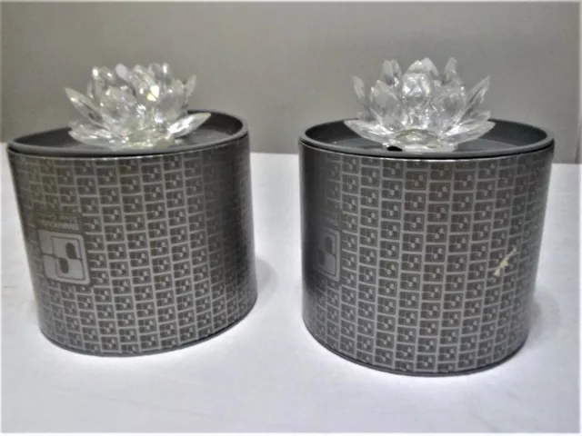 Pair of Swarovski Silver Crystal Water Lily Lotus Flower Candle Holders