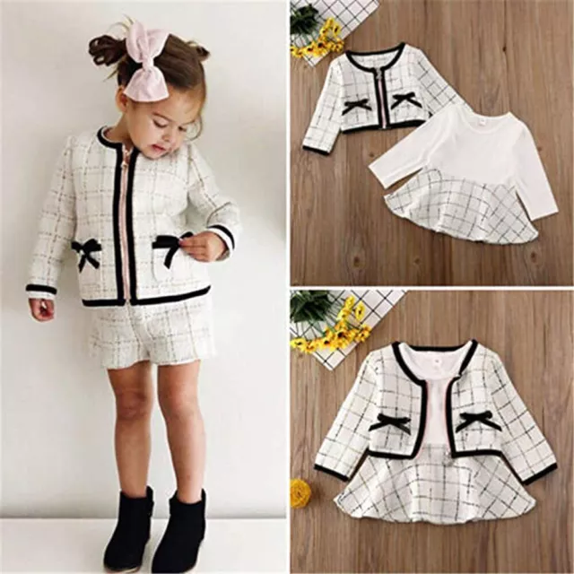 Toddler Kid Baby Girls Winter Clothes Plaid Coat Tops Romper Dress Party Outfits