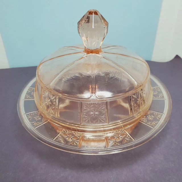 DORIC PINK DEPRESSION Glass Round Covered Butter Dish by