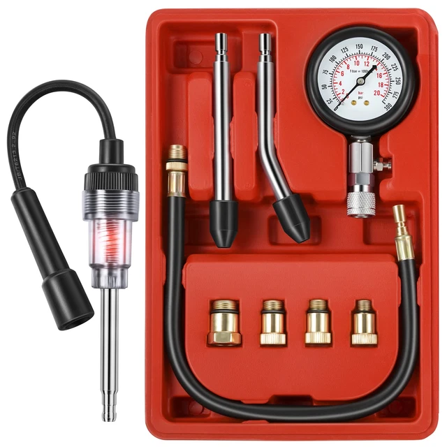 9 Pieces Automotive Compression Tester Kit and Spark Plug Tester, Universal Car