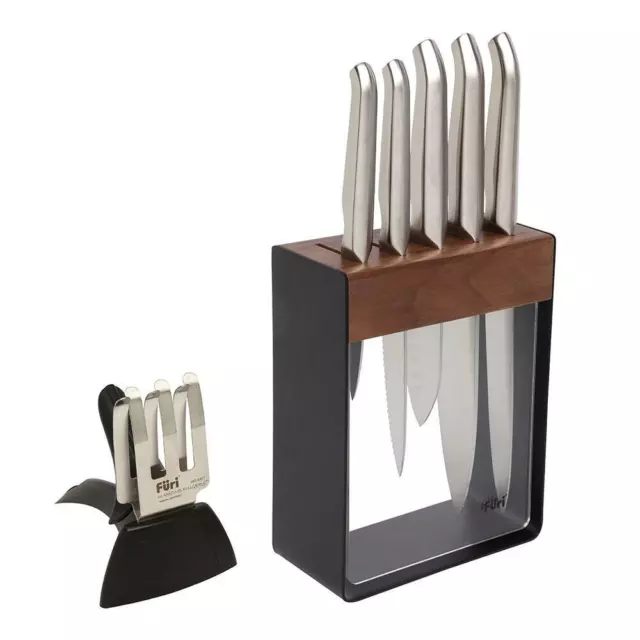 Furi Pro 7 Piece Stainless Steel Knife Block Set Black With Diamond Sharpener