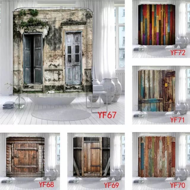 Old Barn Door 4PCS Bathroom Rug Set Shower Curtain Bath Mat Toilet Lid Cover