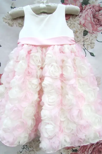 Pink Cream Rosette Party Occasion Dress By Couture Princess 3-4 WORN ONCE