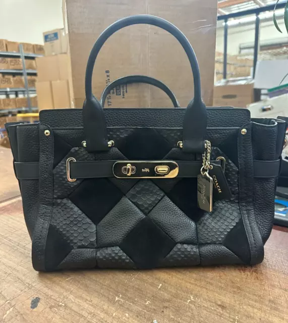 COACH PATCHWORK PEBBLE Leather Swagger Handbag Satchel Black 36004 $59. ...