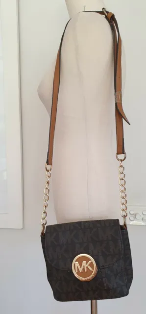 MICHAEL KORS BROWN Logo Ladies' Handbag, Gold Hardware, Gold Strap $45. ...