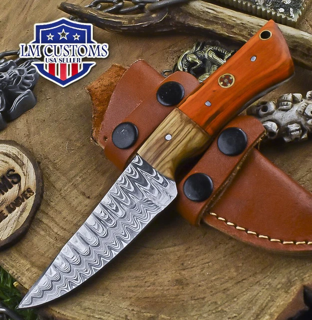Custom Skinner Knife Ladder Damascus Hard Wood Wooden Bolster Gift
