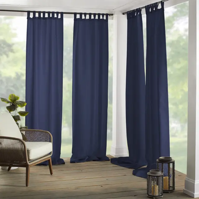 Matine Solid Tab-Top Indoor/Outdoor Curtain Panel, 52 Inches X 95 Inches, Blue