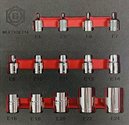 Britool Hallmark 14 Pce Star Torx Socket Set E4-E24 3/8 Drive  + 1/2 Drive Mix