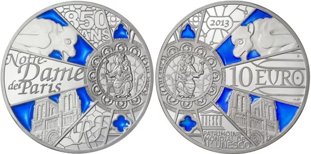 Notre Dame De Paris silberfest & farbig 10€ 2013 UNESCO Limited Edition Münze