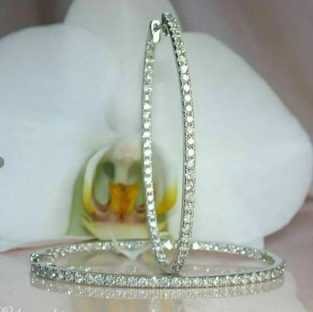 Christmas 1.47 Ctw Simulated Diamond Inside Out Hoop Earrings 14K White Gold