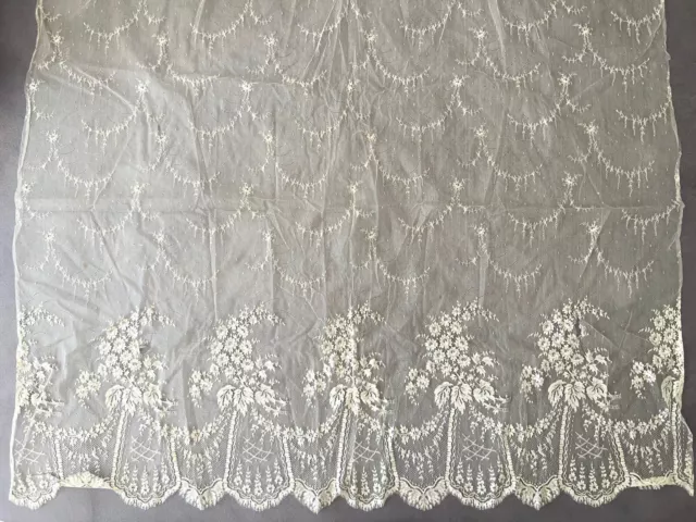 Voile de mariée XIXem, broderie à l'aiguille sur tulle 90x100, costume d'époque 2