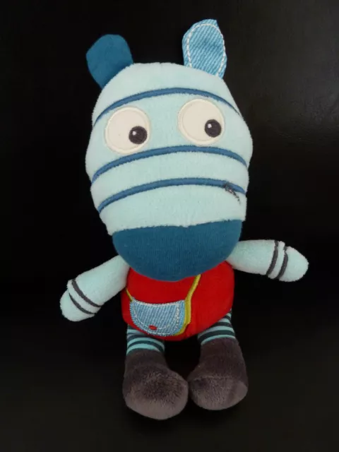 *. DOUDOU POMMETTE INTERMARCHE ZEBRE ANE BLEU GRIS ROUGE 22cm EXCELLENT ETAT