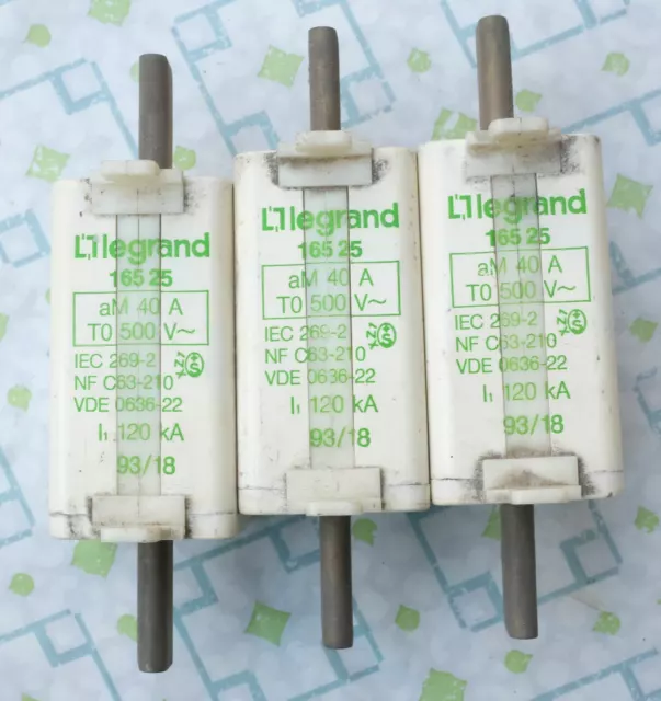 3X Legrand 0 165 25 Cartouche 40A couteau aM taille 0 avec voyant Lot de 3 2