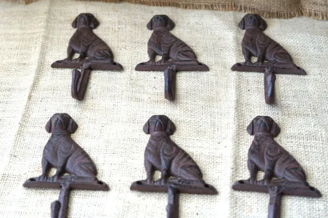 6 Cast Iron Antique Style DOG Coat Hooks Hat Hook Rack Towel LAB Retriever Puppy