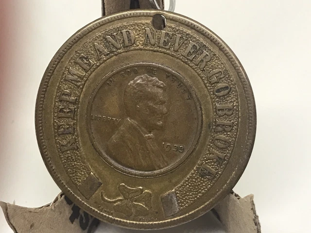 Encased Penny/Cent 1933 Lucky Coin Club In Brass