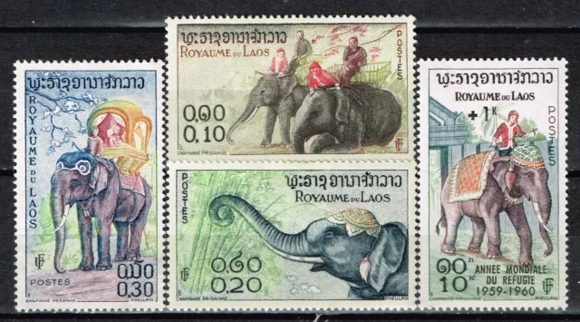 Royaume du Laos lot de timbres faune éléphants d'Asie travaillant 1958 MLH