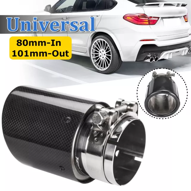 80mm-In 101mm-Out Universal Carbon Fiber Car Exhaust Tip Pipe Muffler Silencer