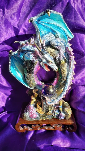 Éventail Porte-bonheur Dragon Rouge Et Blanc - Tissu Bleu à Paillettes Dorées, Neuf Avec étiquettes