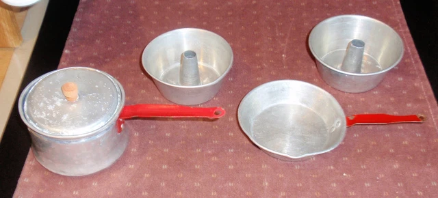Vintage Lot Aluminum Metal Child's Kitchen Play Set  Angel Food Cake Pans & Pots
