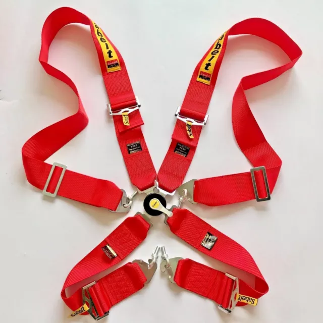 Universal Sabelt Red 4 Point Camlock Quick Release Racing Seat Belt Harness UK