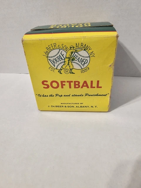 Balle Softball Officielle 16″ J. DeBeer & Son Double Tête – Vintage Avec Boîte