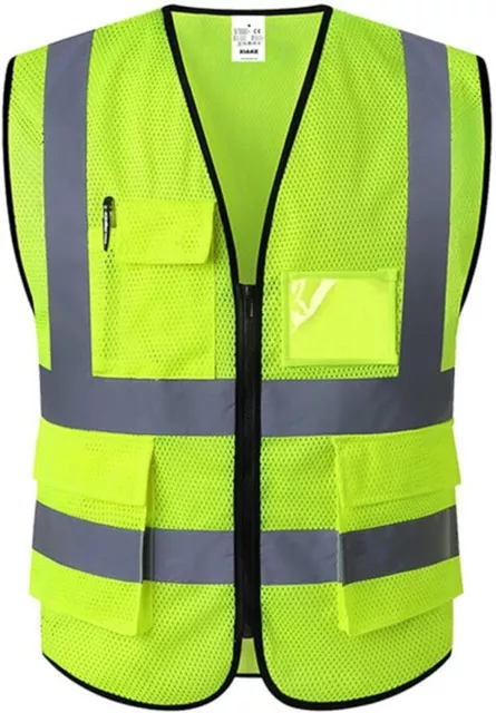 Neon Yellow Reflective Vest High Visibility Safety Vest with 5 front pockets-2XL