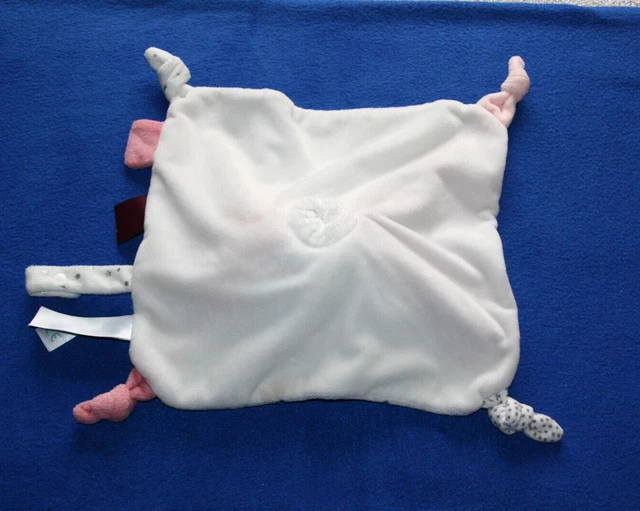 Obaibi Okaidi Doudou Lapin Plat Blanc Rose Attache Tetine Etoile Pois Etat Neuf 3