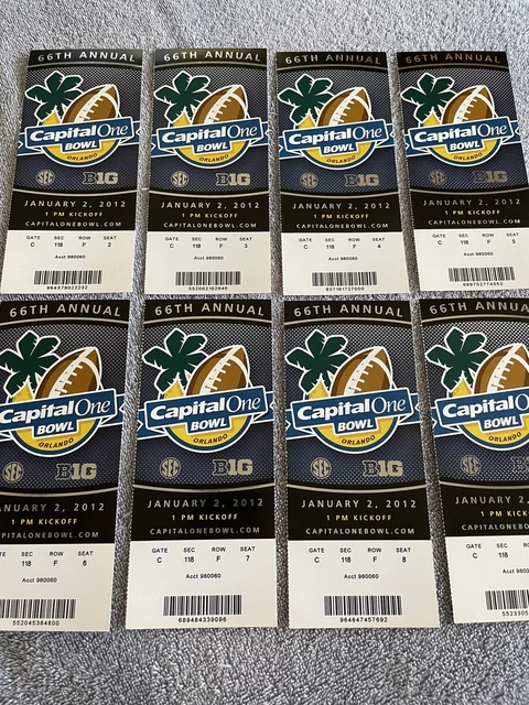Lot of 8 2012 Capital One Bowl Football Tickets￼ Nebraska vs South Carolina￼￼