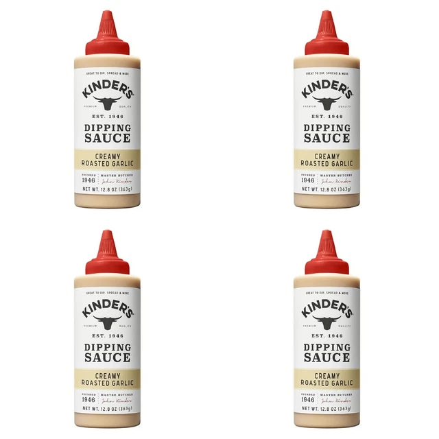 4 X KINDER'S Creamy Roasted Garlic Dipping Sauce 12.8 oz Bottle Rich