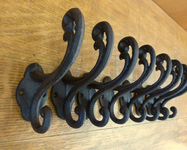 8 BROWN RUSTIC ELEGANT VINE 5" COAT HOOKS ANTIQUE-STYLE CAST IRON wall hardware