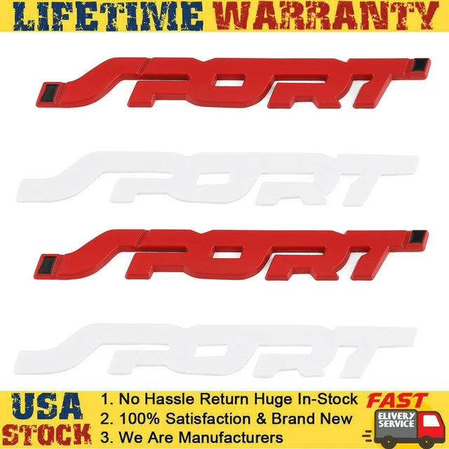 2PC Red SPORT 3D Logo Car Emblem Badge Sticker Trunk Bumper Decal Accessories US