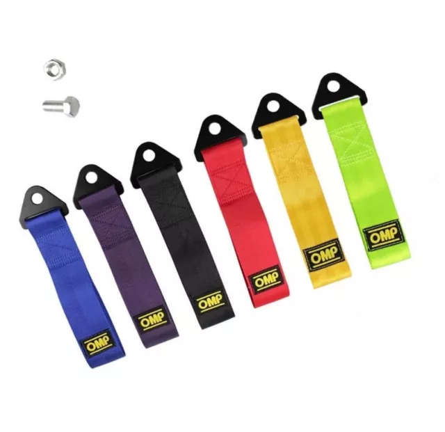 OMP Tow Strap Red Blue Black Yellow Fluro Pink Teal Drift Drag Race Tow Eye