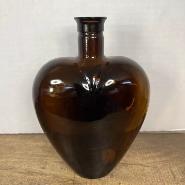 Vintage Paul Masson 8" Amber Brown Glass Heart Shaped Liquor Bottle Decanter