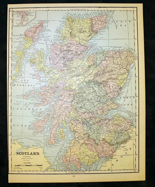 Antique Map 1889 Ireland or Scotland 11" x 14½"