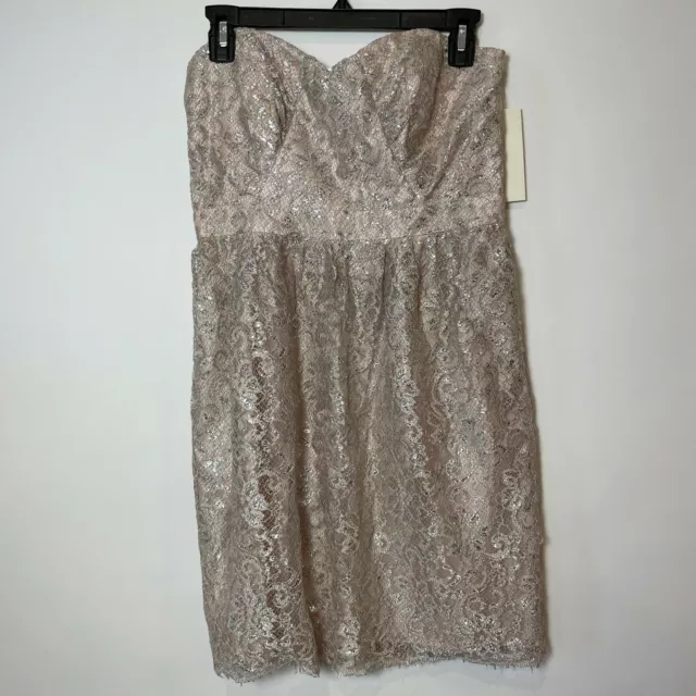 Shoshanna Strapless Lace Mini Evening Party Dress Metallic Silver Sz 6 Lined NWT