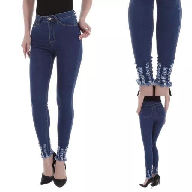 Pantaloni da donna jeans skinny a vita alta push up denim scuri jeggings strappi