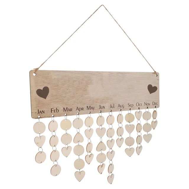 Flexzion Calendario Compleanni Famiglia In Legno 40x12 Cm: Fai Da Te Con 50 Etichette E Cuori, Regalo Personalizzato