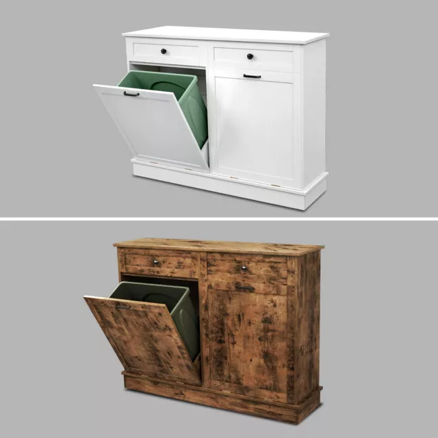 Double Tilt Out Trash Bin Cabinet Holder Kitchen Storage Garbage Laundry Sorter