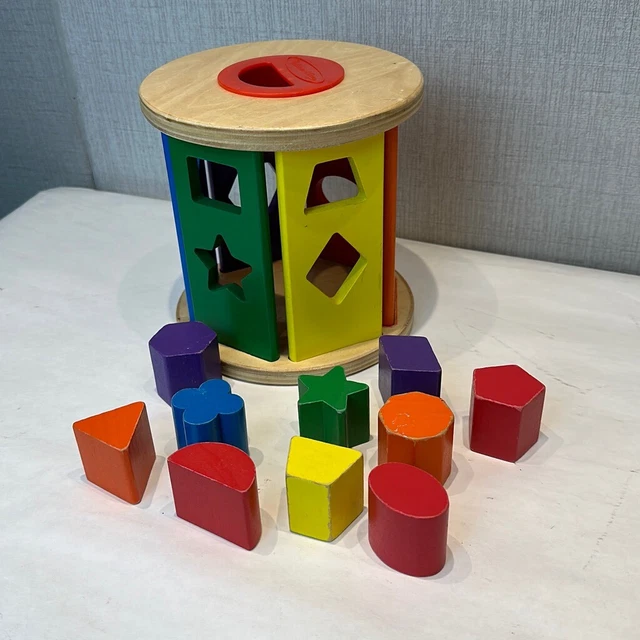 Melissa & Doug Wooden Shape Sorter Classic Toy Match & Roll Colorful