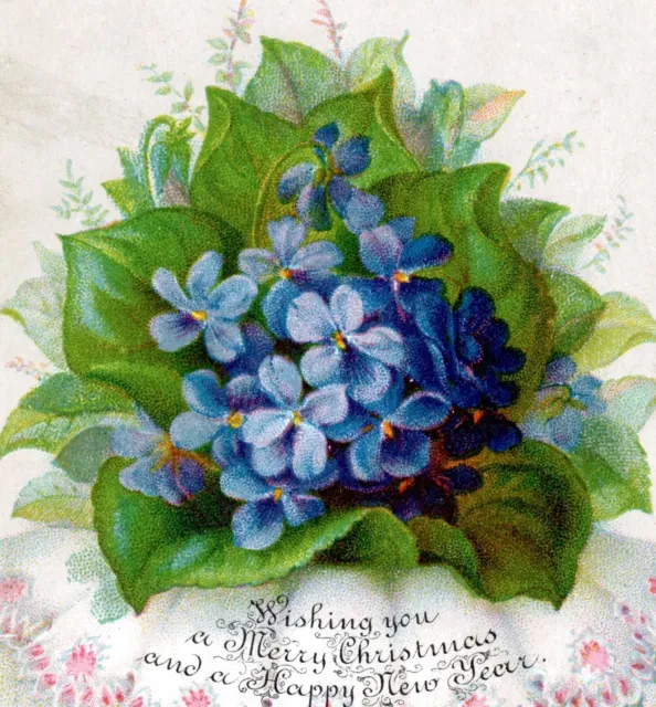 Christmas Card bunch of flowers greetings antique die cut #39 Victorian