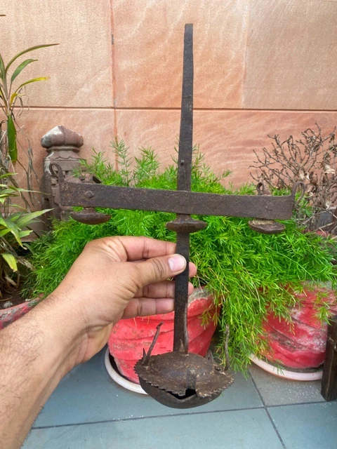Antique 1800 Hand Forged Iron Wall Hanging Oil Lamp Candle Lamp Stand Home Decor