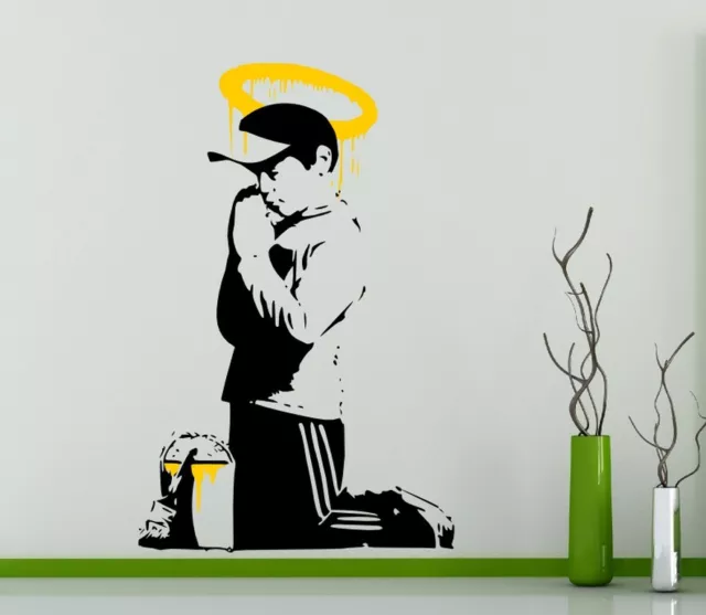 Banksy Forgive Us Our Trespassing Wall Sticker Praying Boy Large Vinyl Decal UK