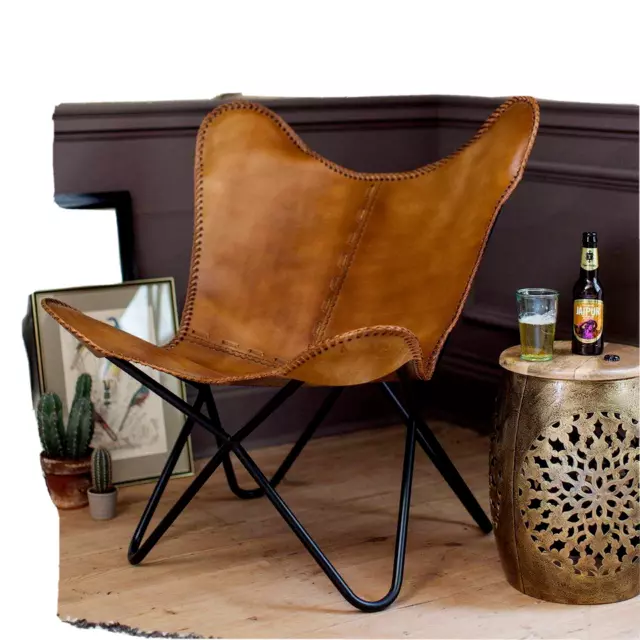 Leather Office Home Modern Lounge Accent Butterfly Chair With Iron Frame