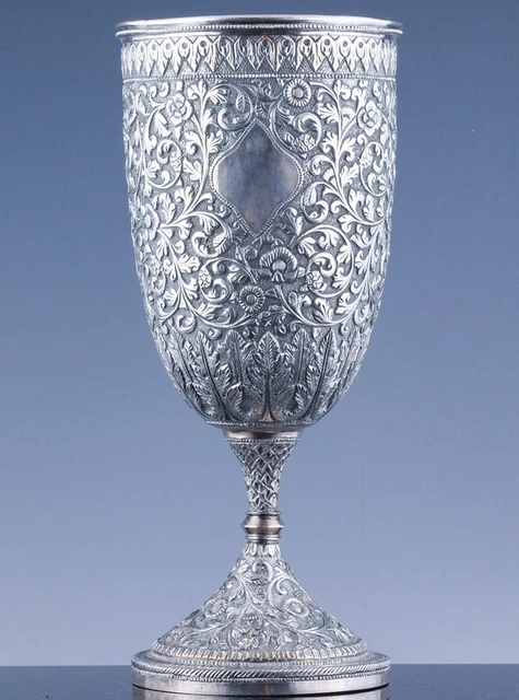 Top Quality Large 19Thc Indian Kutch Sterling Silver Repousse Wine Chalice Cup