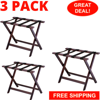 3 PACK Luggage Suitcase Rack Wood Folding Hotel Shelf Stand Tray Cart Red Brown