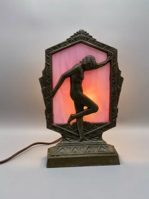 Vintage 9" Frankart Style Nude Lady Lamp Art Deco Pink, Metal, Billings - Works!