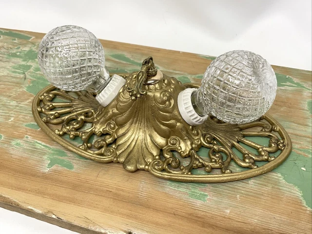 Antique Vtg Art Deco Victorian Flush Mount Ceiling or Wall Fixture 2 Bulb Vanity 20