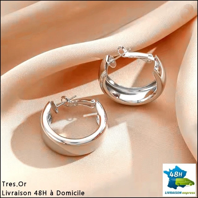 Boucles D'oreille Créoles En Acier Argenté Vague - Neuves Avec étiquettes - Livraison 48h