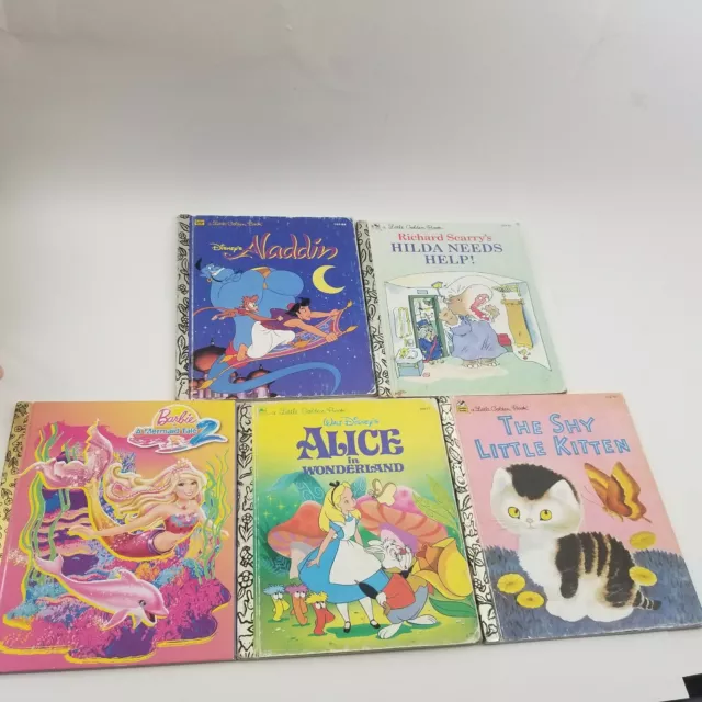 Vintage Little Golden Book Lot (5)  Aladdin Richard Scarry Alice in Wonderland +