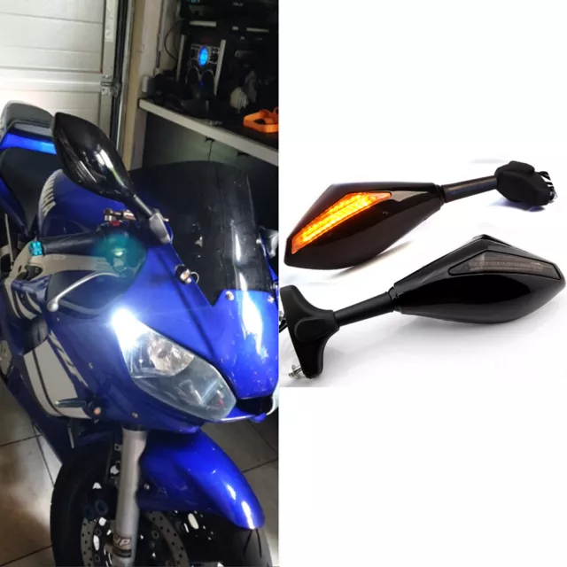 Motorcycle Integrated LED Turn Signal Rearview Mirrors for Yamaha YZF R6 R3 R1